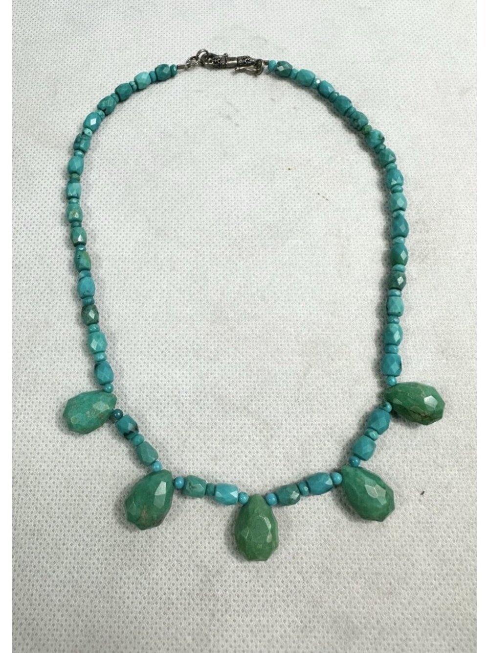 Vintage Faux Turquoise El Tom Sterling Silver Clasp Necklace EUC